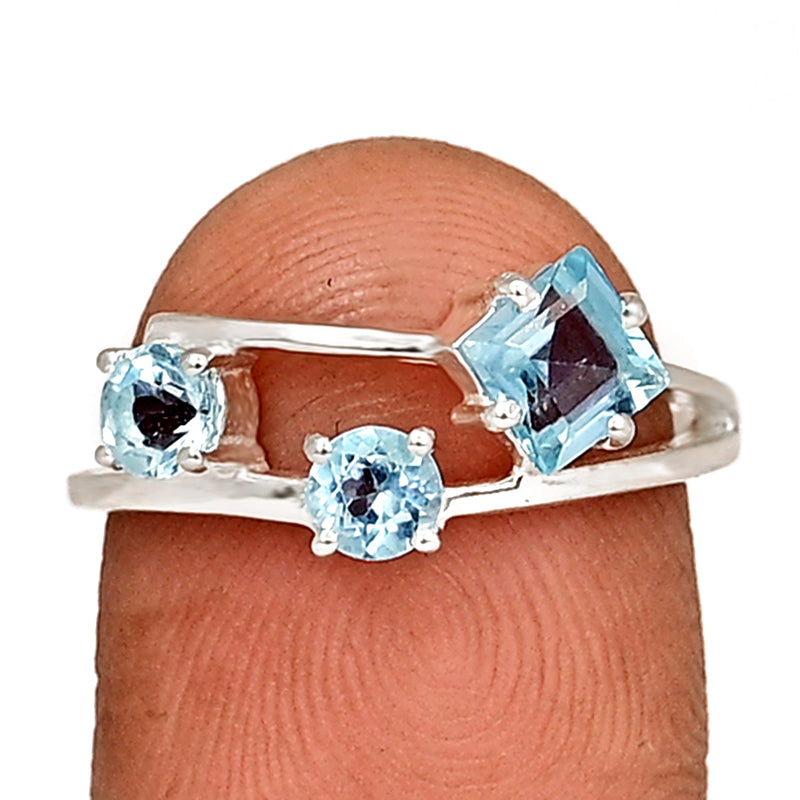 5*5 MM Square - Blue Topaz Silver Ring - R5051BT