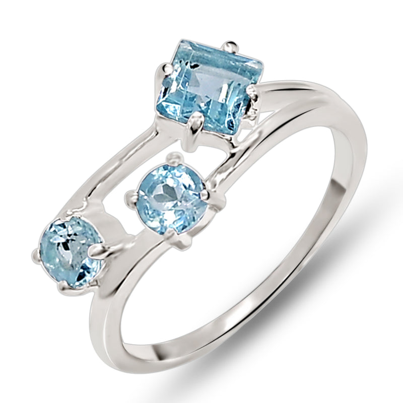 5*5 MM Square - Blue Topaz Silver Ring - R5051BT