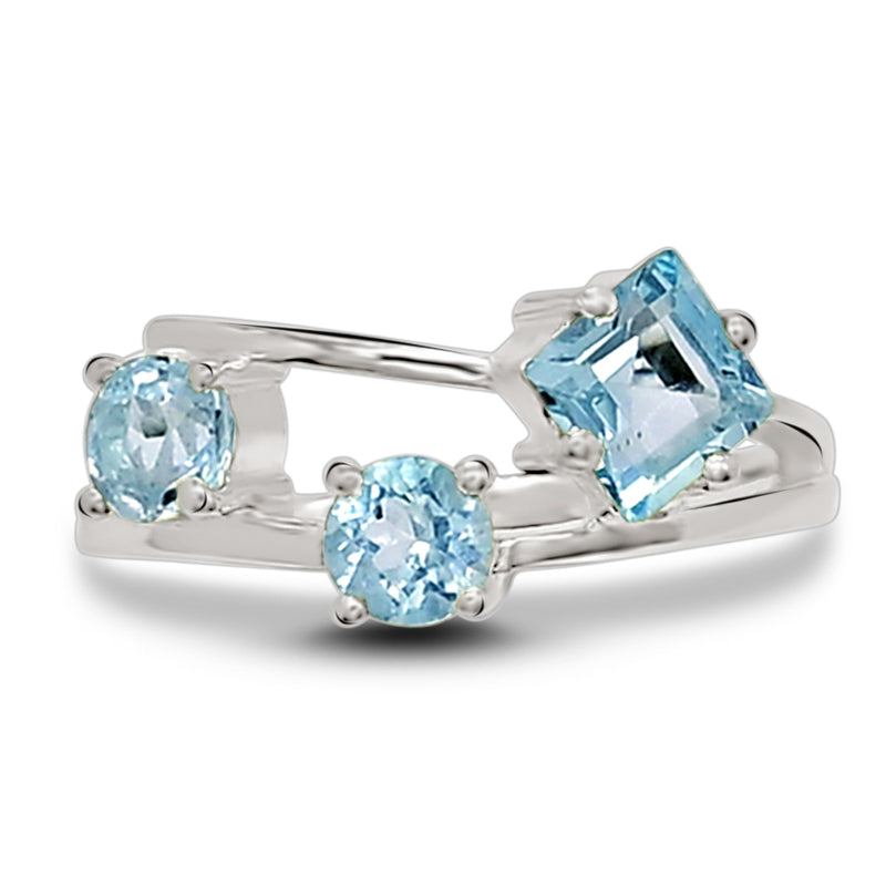 5*5 MM Square - Blue Topaz Silver Ring - R5051BT
