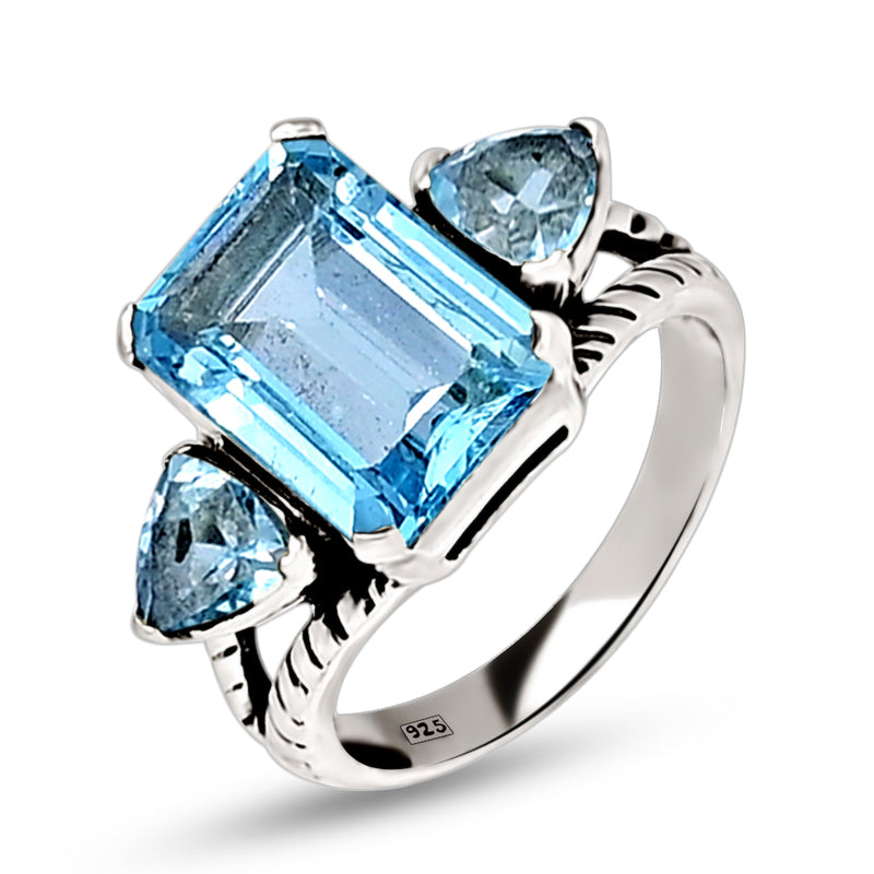 10*14 MM Octo - Blue Topaz Silver Ring - R5052BT