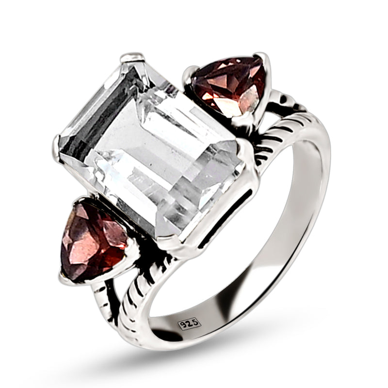 10*14 MM Octo - Crystal With Garnet Silver Ring - R5052CRYWG