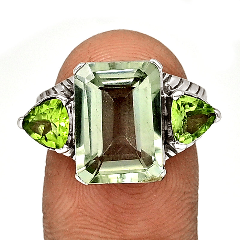 10*14 MM Octo - Green Amethyst With Peridot Silver Ring - R5052GAWP