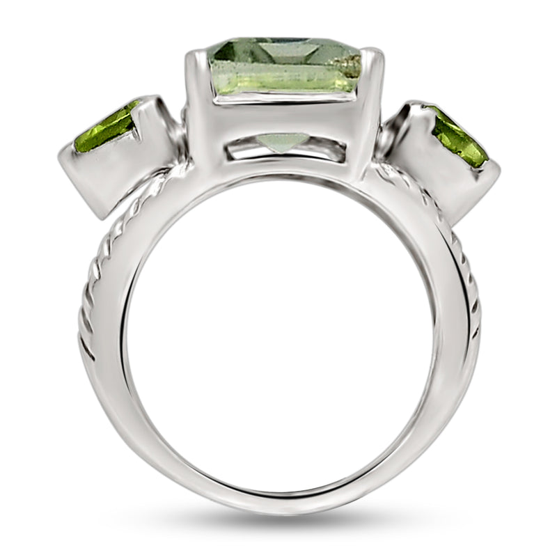 10*14 MM Octo - Green Amethyst With Peridot Silver Ring - R5052GAWP