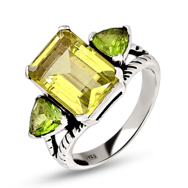 10*14 MM Octo - Lemon Topaz With Peridot Silver Ring - R5052LTWP