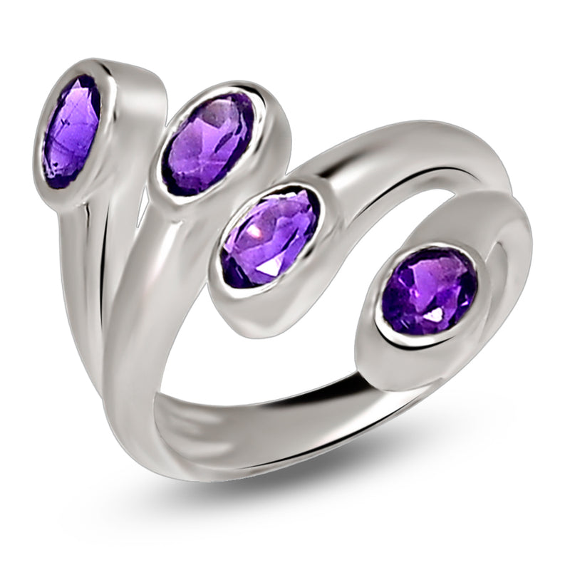 6*4 MM Oval - Amethyst Faceted Silver Ring - R5054A