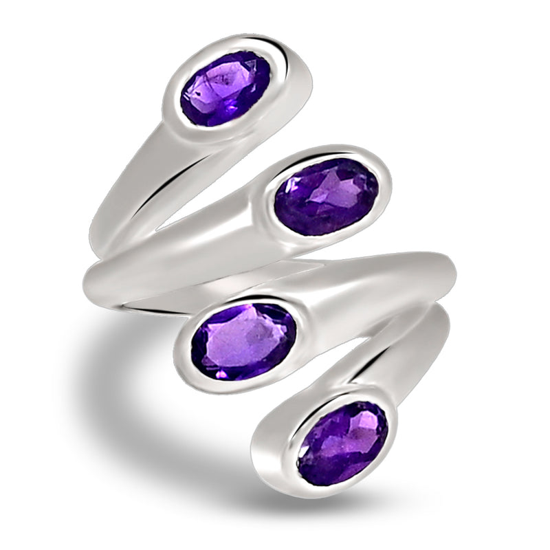 6*4 MM Oval - Amethyst Faceted Silver Ring - R5054A