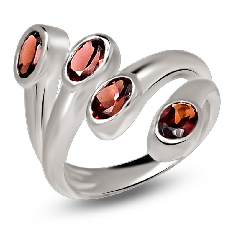 6*4 MM Oval - Garnet Faceted Silver Ring - R5054G