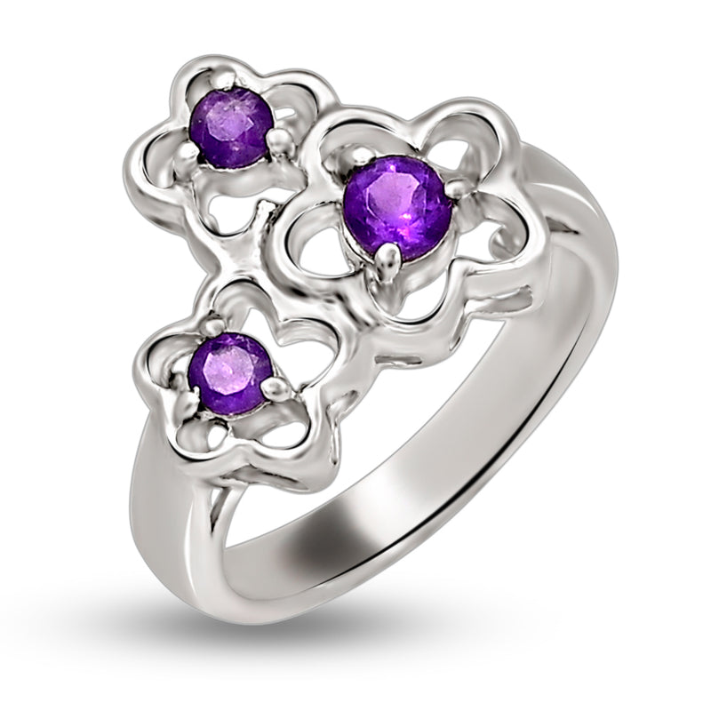4*4 MM Round - Amethyst Faceted Silver Ring - R5055A