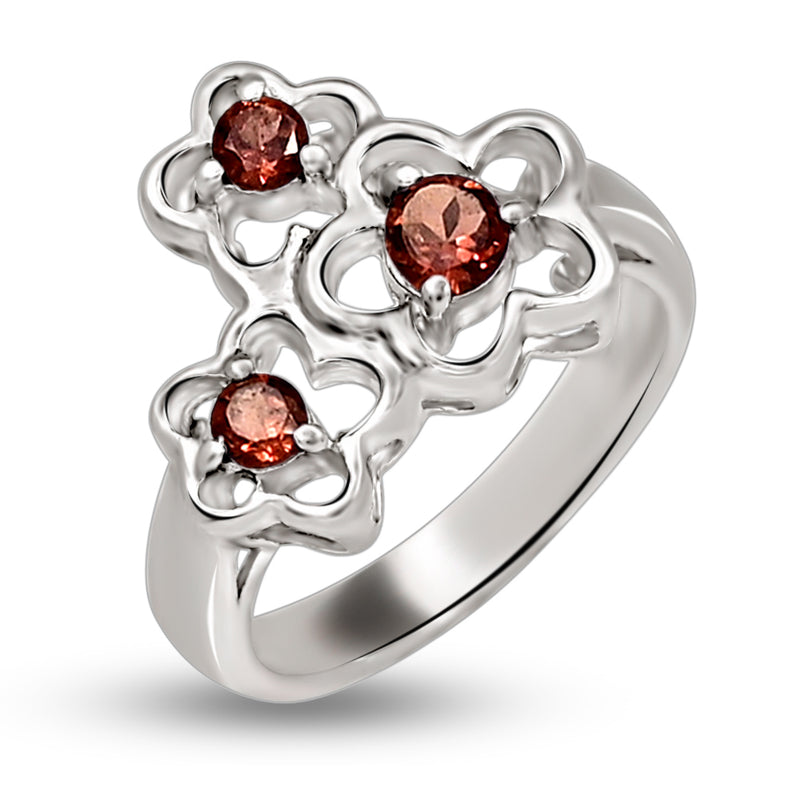 4*4 MM Round - Garnet Faceted Silver Ring - R5055G