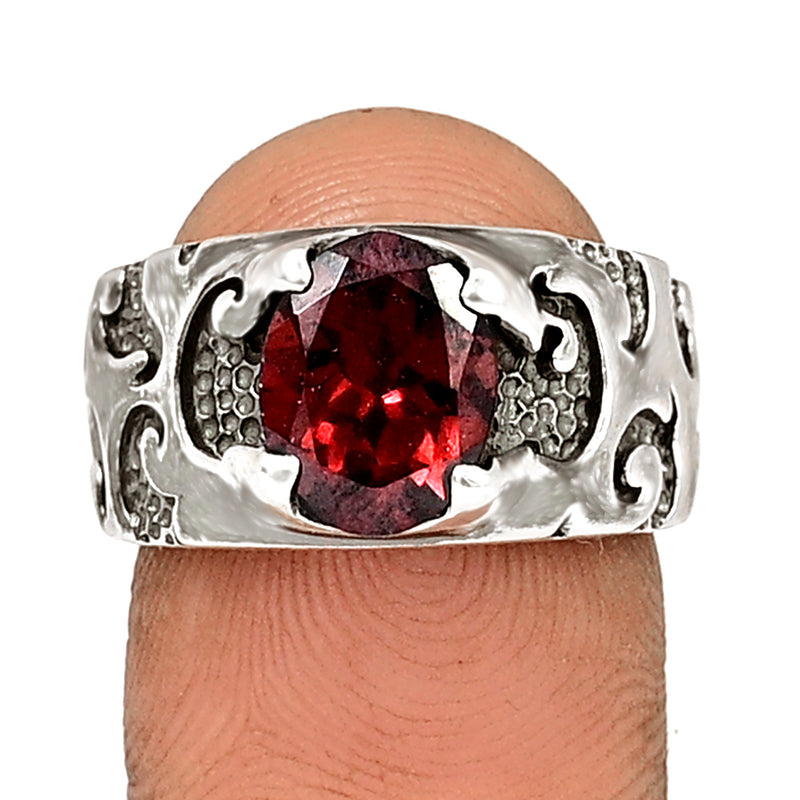 10*8 MM Oval - Garnet Faceted Silver Ring - R5057G