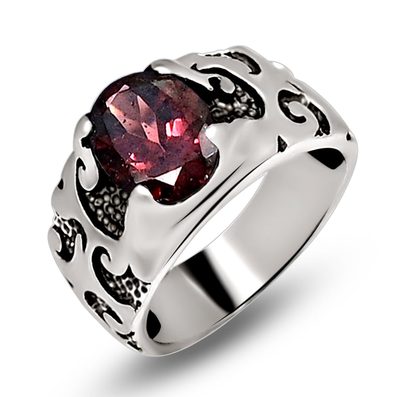 10*8 MM Oval - Garnet Faceted Silver Ring - R5057G