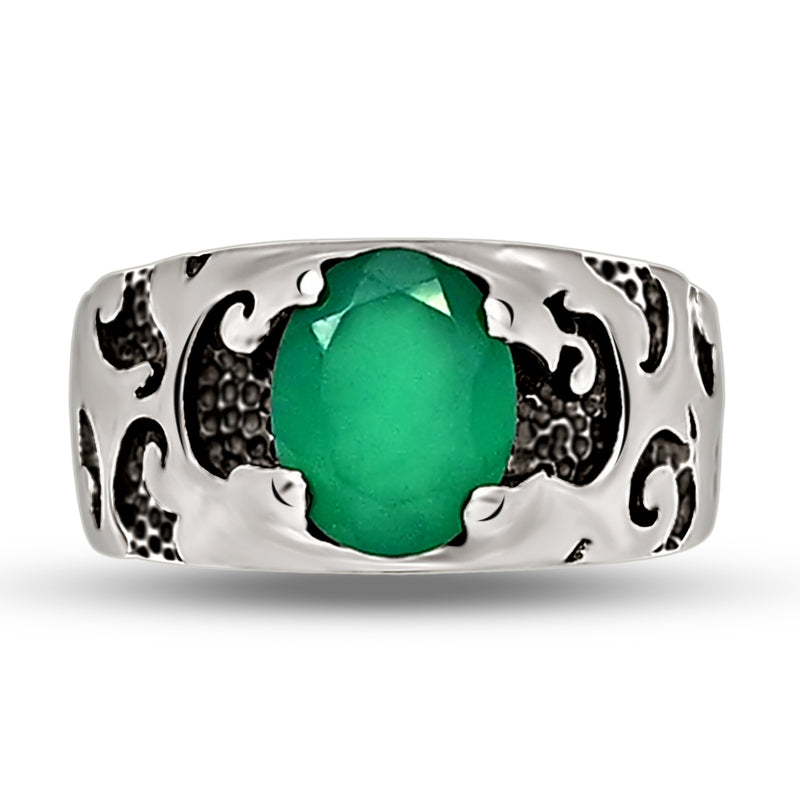 10*8 MM Oval - Green Onyx Faceted Silver Ring - R5057GO