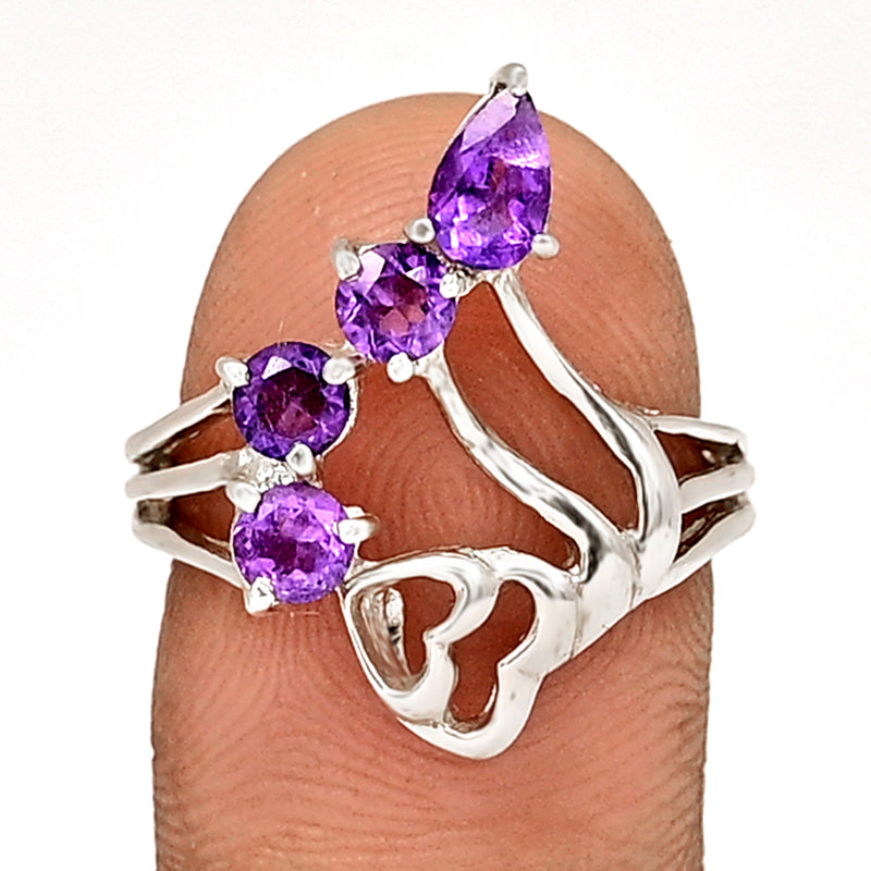 6*4 MM Pear - Amethyst Faceted Silver Ring - R5060A