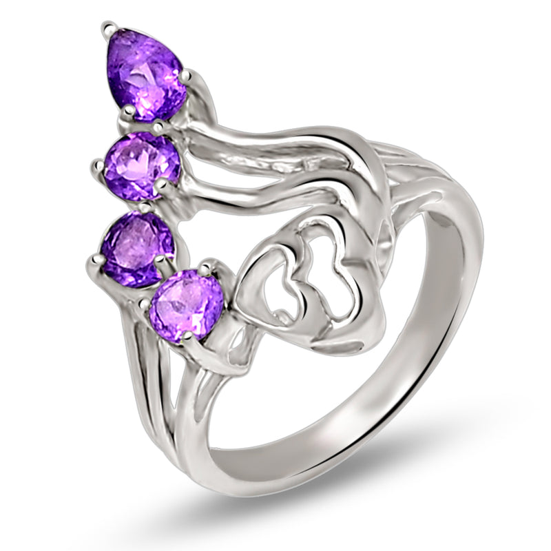 6*4 MM Pear - Amethyst Faceted Silver Ring - R5060A