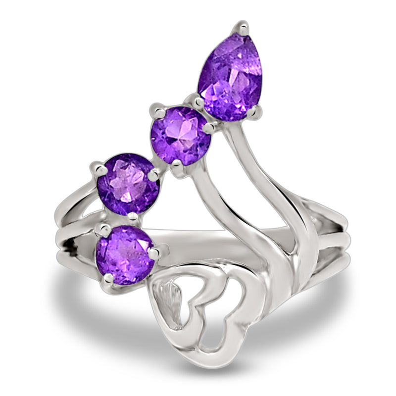 6*4 MM Pear - Amethyst Faceted Silver Ring - R5060A