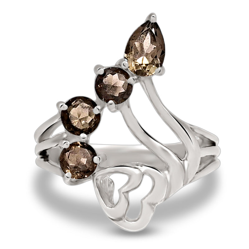 6*4 MM Pear - Smokey Quartz Silver Ring - R5060SQ