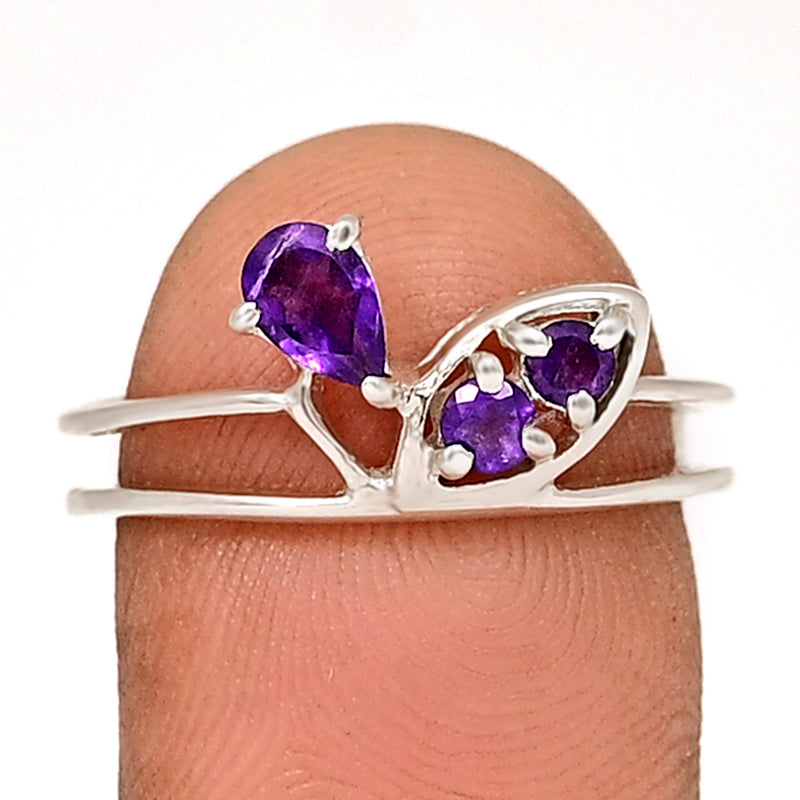 6*4 MM Pear - Amethyst Faceted Silver Ring - R5061A