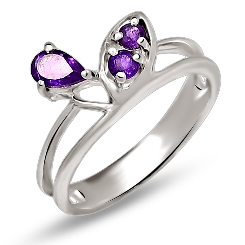 6*4 MM Pear - Amethyst Faceted Silver Ring - R5061A