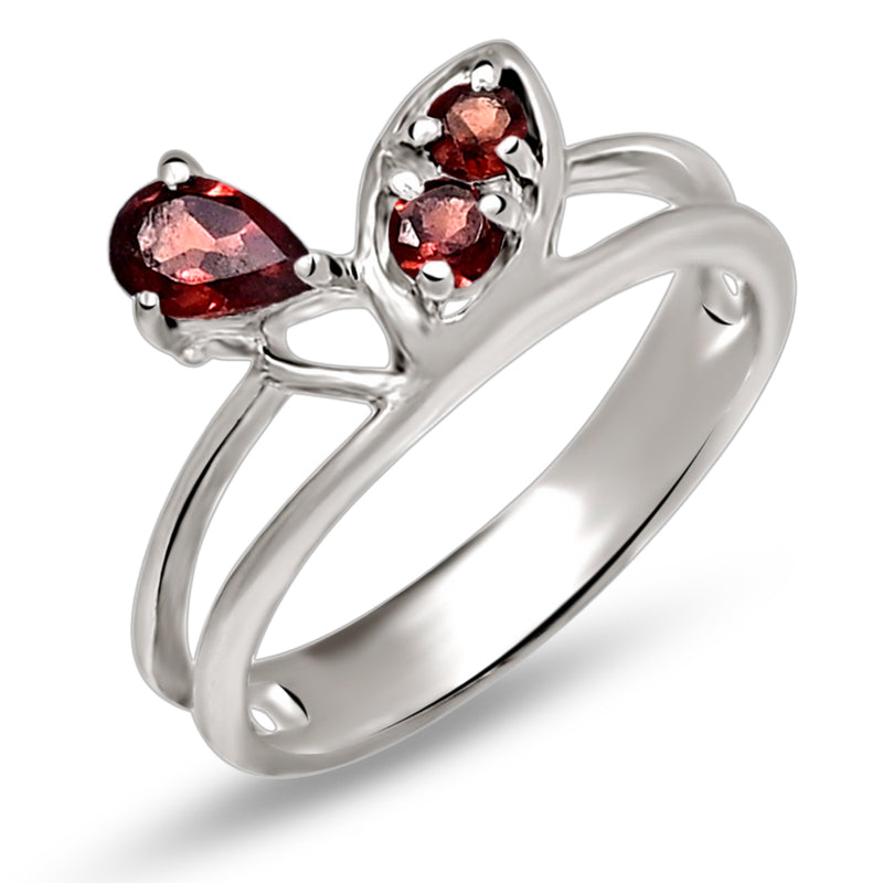 6*4 MM Pear - Garnet Faceted Silver Ring - R5061G