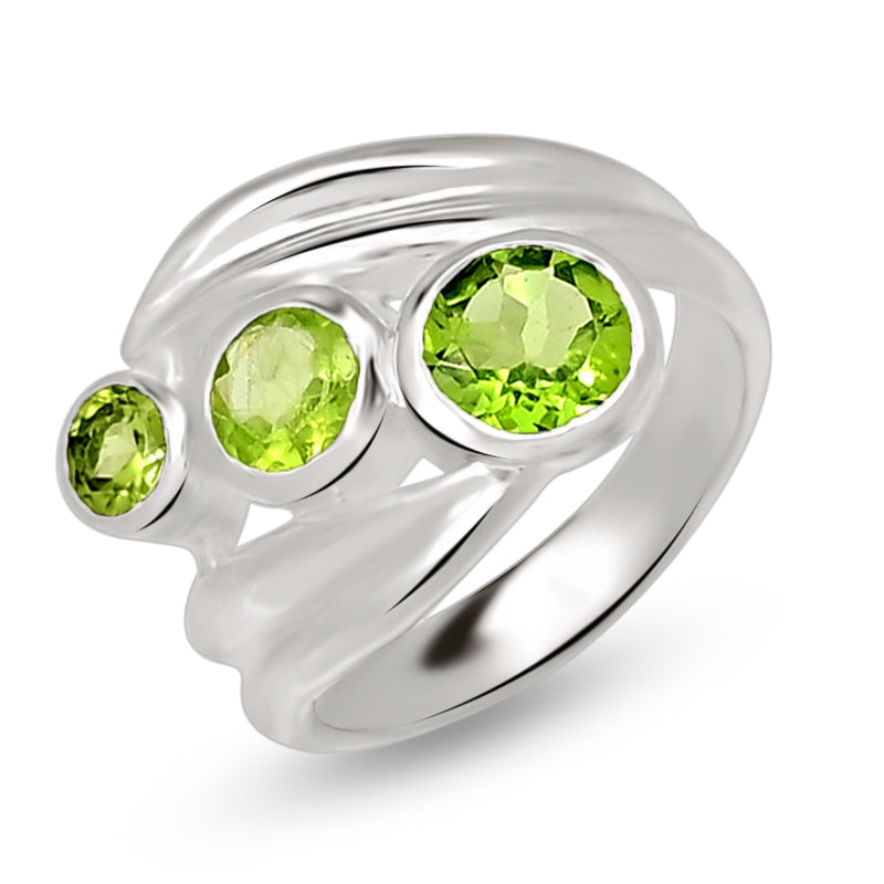 6*6 MM Round - Peridot Silver Ring - R5064P