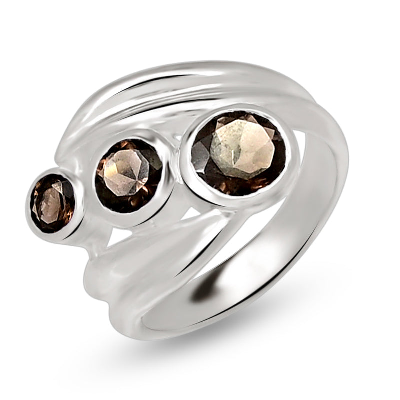 6*6 MM Round - Smokey Quartz Silver Ring - R5064SQ