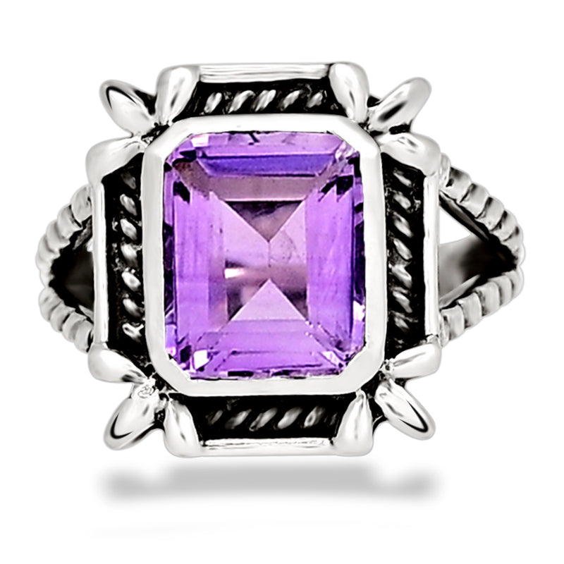 10*8 MM Octo - Amethyst Faceted Silver Ring - R5065A