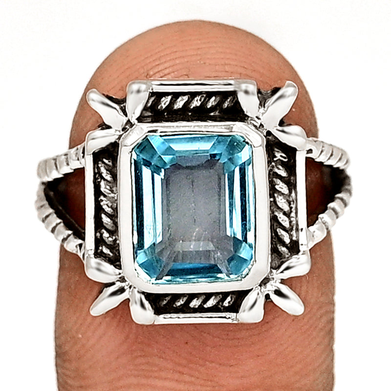10*8 MM Octo - Blue Topaz Silver Ring - R5065BT