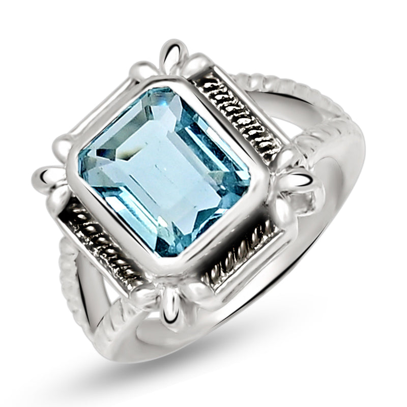 10*8 MM Octo - Blue Topaz Silver Ring - R5065BT