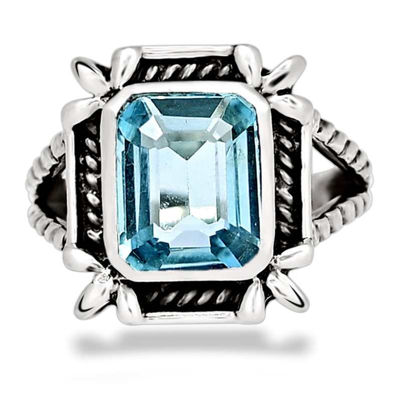 10*8 MM Octo - Blue Topaz Silver Ring - R5065BT
