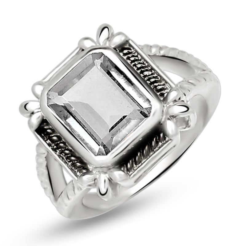 10*8 MM Octo - Crystal Silver Ring - R5065CRY