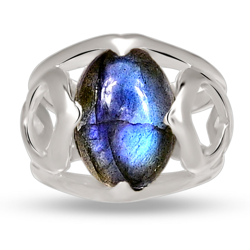 10*14 MM Oval - Blue Fire Labradorite Cabochon Silver Ring - R5070L