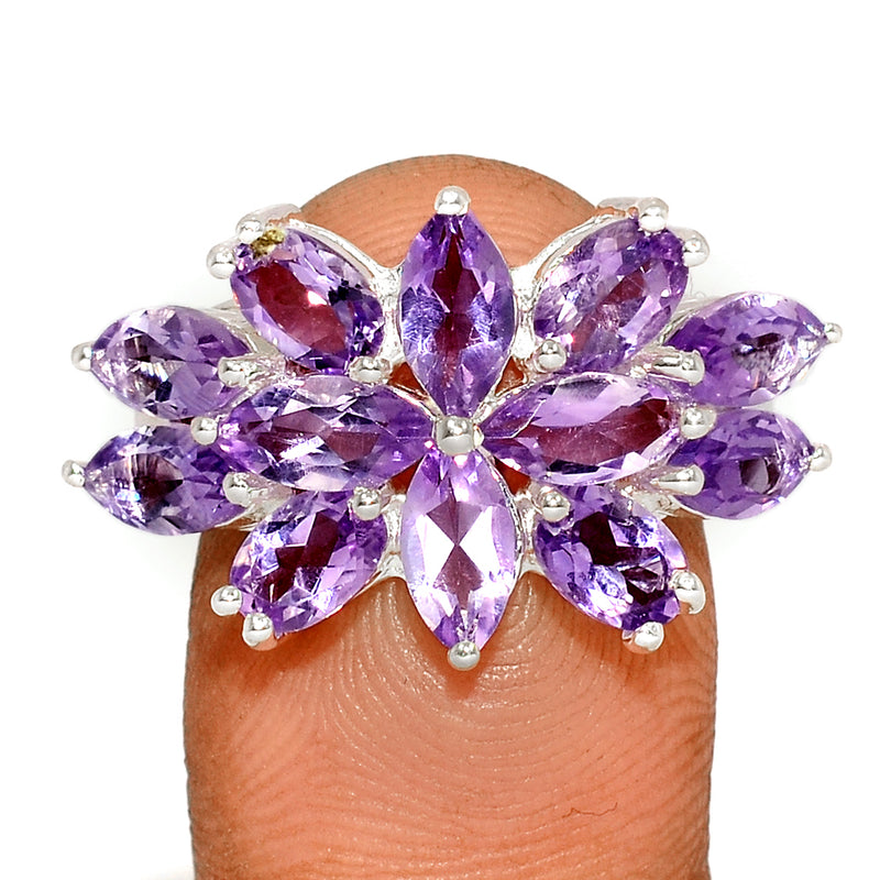 8*4 MM Marquise - Amethyst Faceted Silver Ring - R5071A