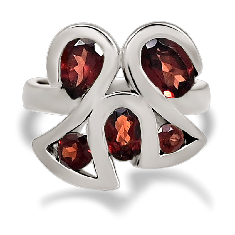 7*5 MM Pear - Garnet Faceted Silver Ring - R5072G