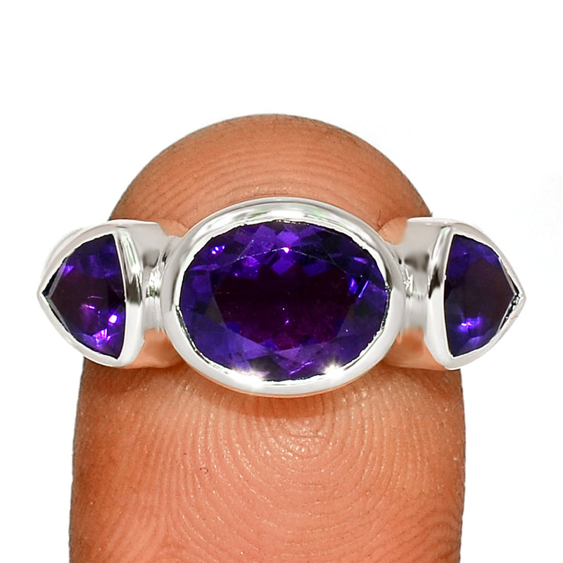 10*8 MM Oval - Amethyst Faceted Silver Ring - R5073A
