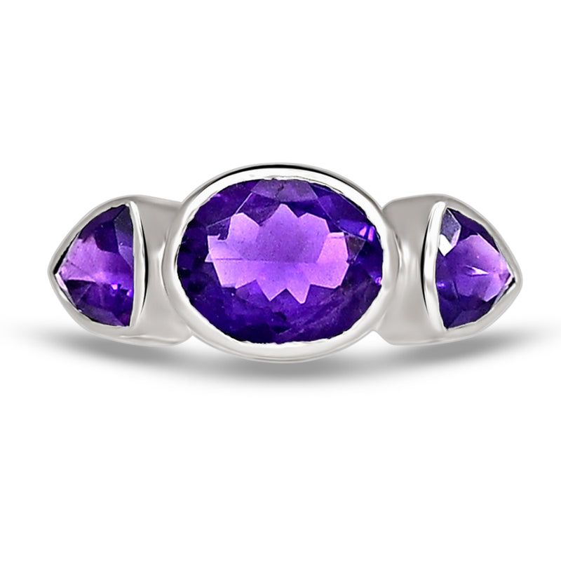10*8 MM Oval - Amethyst Faceted Silver Ring - R5073A