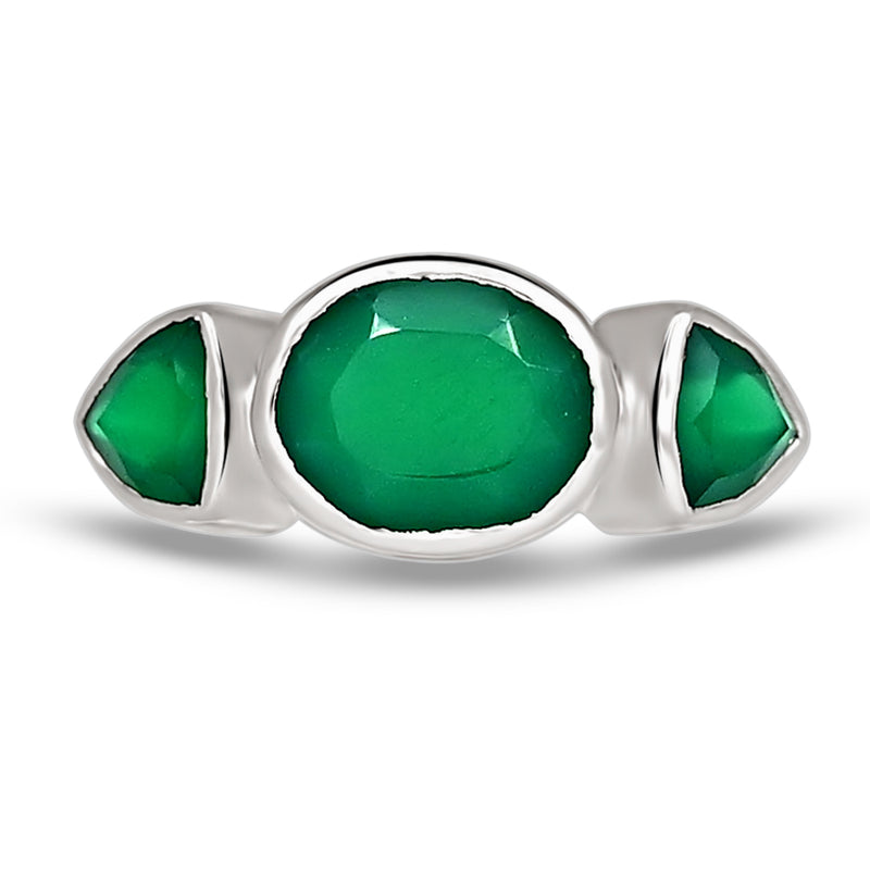 10*8 MM Oval - Green Onyx Faceted Silver Ring - R5073GO