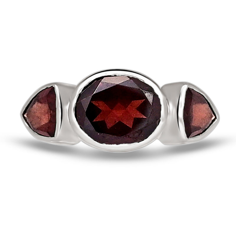 10*8 MM Oval - Garnet Faceted Silver Ring - R5073G