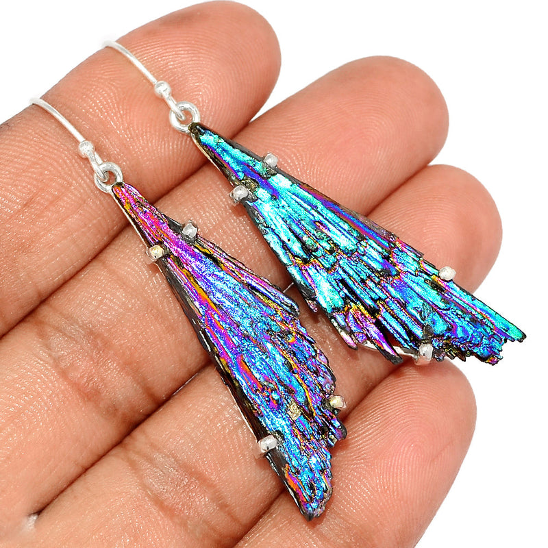 2.3" Claw - Rainbow Aura Kyanite Earrings - RAKE147