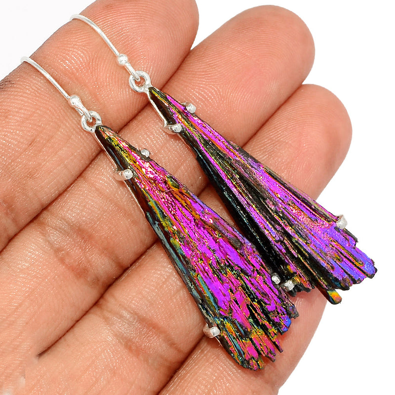 2.3" Claw - Rainbow Aura Kyanite Earrings - RAKE149