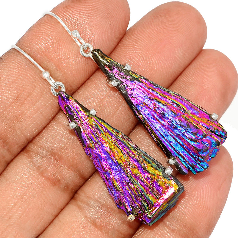 2.1" Claw - Rainbow Aura Kyanite Earrings - RAKE150