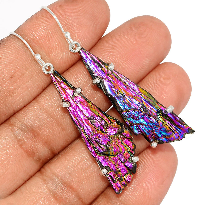 2.1" Claw - Rainbow Aura Kyanite Earrings - RAKE151