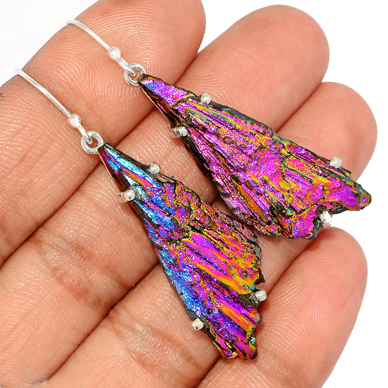 2.1" Claw - Rainbow Aura Kyanite Earrings - RAKE153
