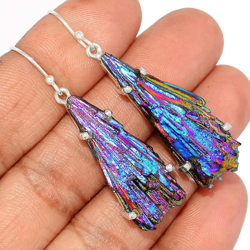 1.8" Claw - Rainbow Aura Kyanite Earrings - RAKE155