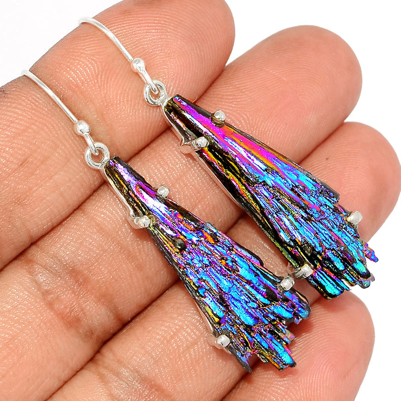 2" Claw - Rainbow Aura Kyanite Earrings - RAKE156