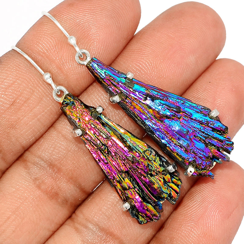 2" Claw - Rainbow Aura Kyanite Earrings - RAKE158