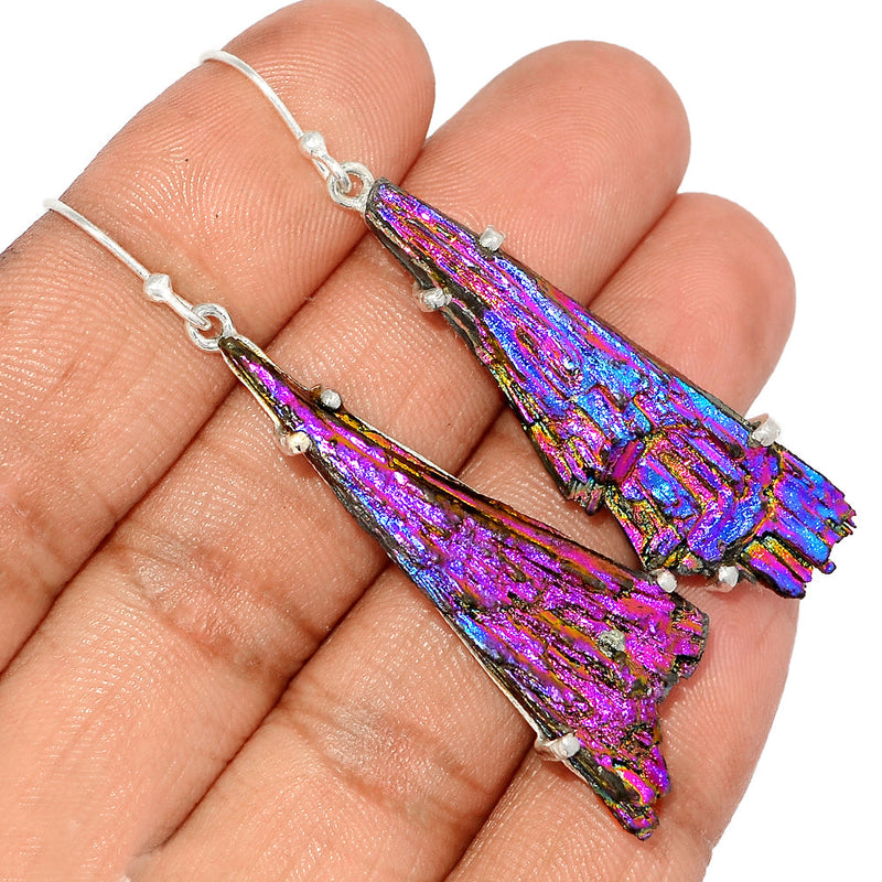 2.3" Claw - Rainbow Aura Kyanite Earrings - RAKE162