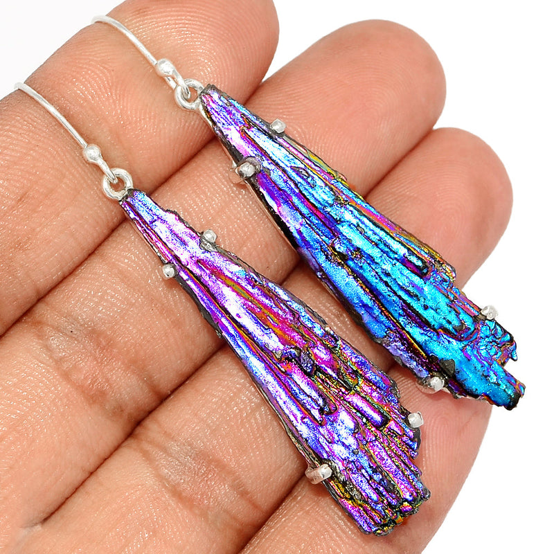 2.3" Claw - Rainbow Aura Kyanite Earrings - RAKE164