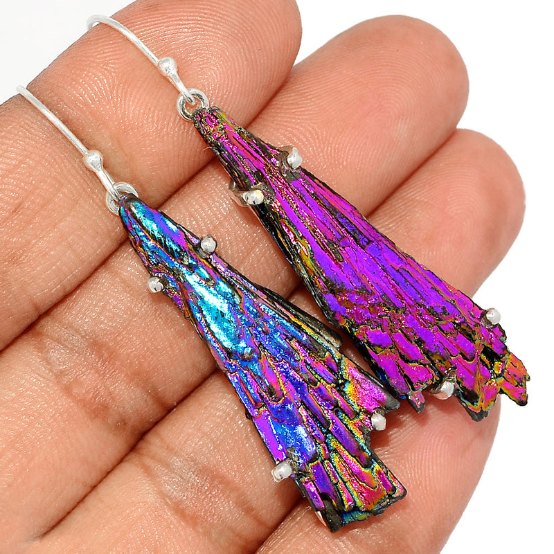 2.2" Claw - Rainbow Aura Kyanite Earrings - RAKE165