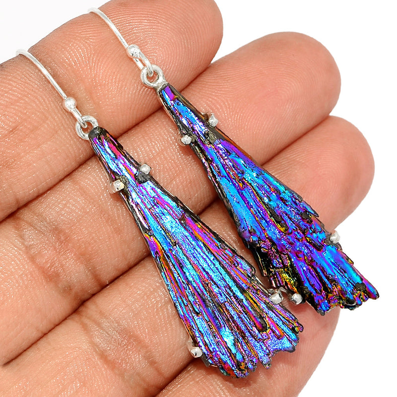 2.2" Claw - Rainbow Aura Kyanite Earrings - RAKE166