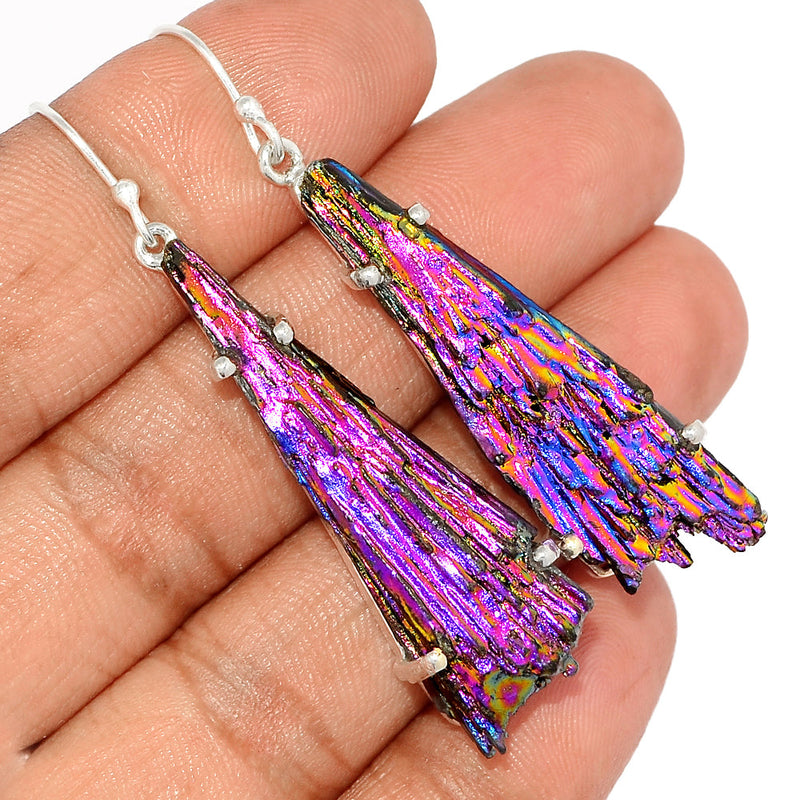 2.2" Claw - Rainbow Aura Kyanite Earrings - RAKE167